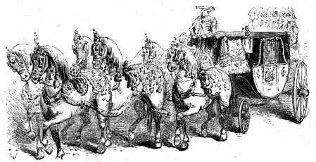 Cinderella's Arrival At The
Palace In Her Elegant Gilt Carriage, Which Attracts General Notice
As It Drives Up To The Marble Portico;