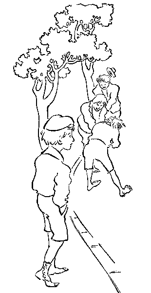 The three boys were scuffling for the possession of a piece of rope.
