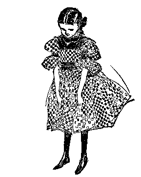 A little maid in a black-and-red check.