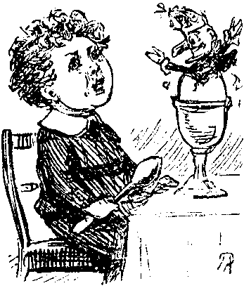 Mr. Punch emerges from a child's boiled egg.