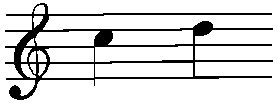 Musical staff: treble clef, quarter notes C, D.