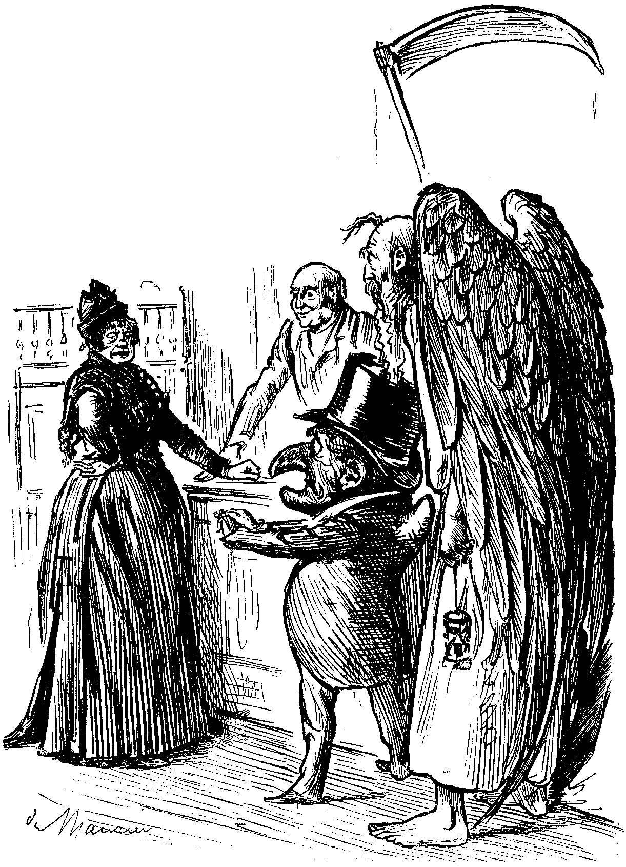 Mrs. Macstoggins at the Dear Little Children's Happy and Elegant Burial Institution.
