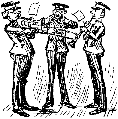 Town band, reduced to three.