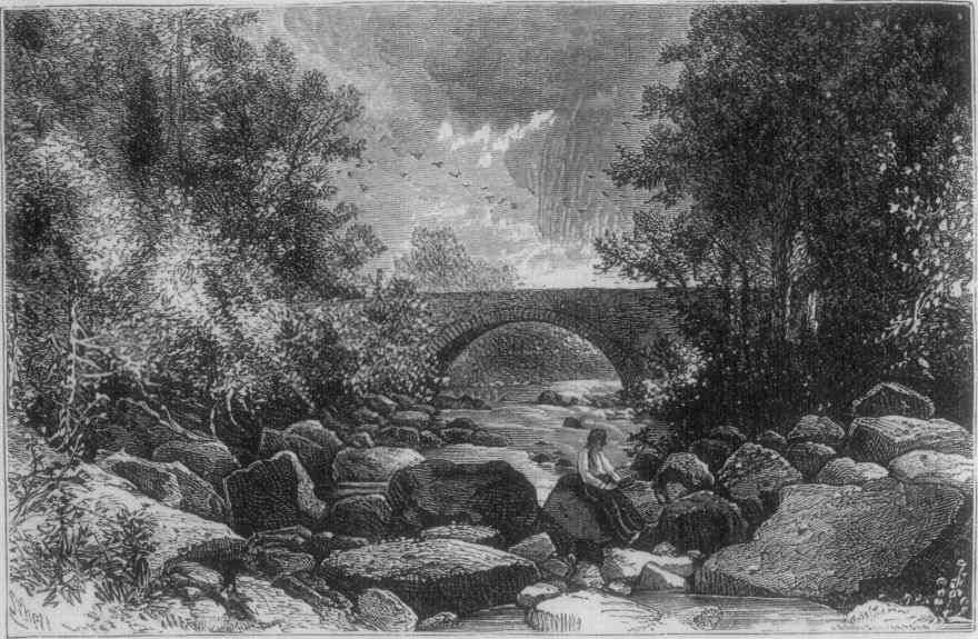 VIEW AT CLAYMONT: CREEK AND BRIDGE.