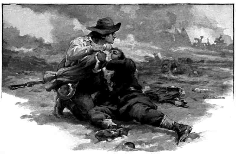 "BUT BESIDE EACH WOUNDED MAN HEEDLESS KNELT THE BOY IN GRAY"
