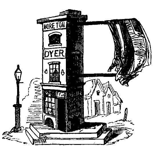 A building (with the words More Ton Dyer) and a sail forming the letter P