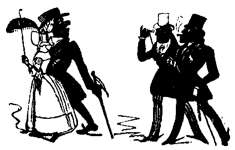 A fashionable couple being tailed by a pair of gentlemen