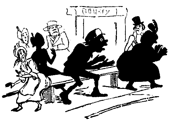 A group of shadows leaping off of a bench