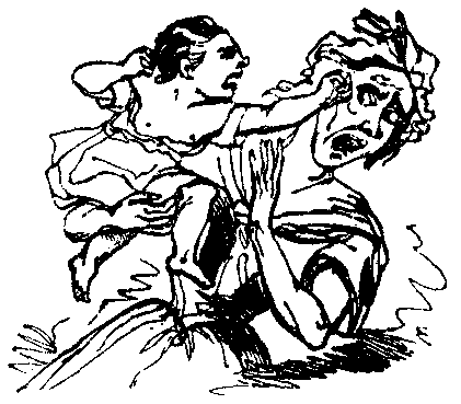 A squalling child punches its mother.