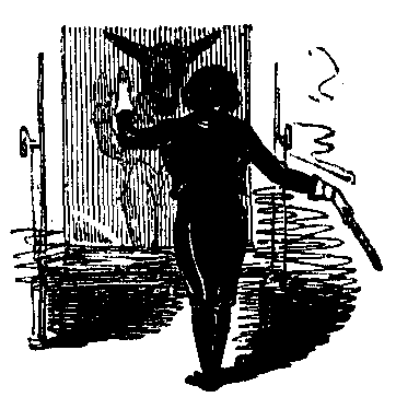 A man looks into a dressing mirror, and his reflection shows a devil's head.