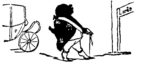 A fat snooty fellow walks from a fancy carriage into a door marked 'Lords.'