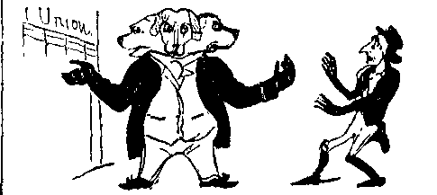 A three-headed dog guards a door marked 'UNION'.