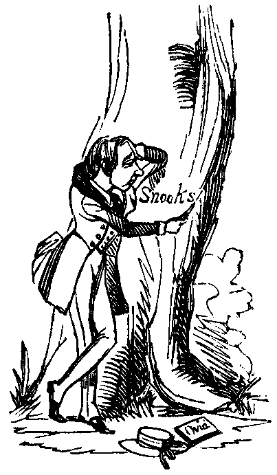 A man carves 'Snooks' into a tree.