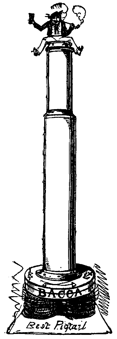 A smoking, drinking sailor sits atop a telescope marked 'BACCA'.