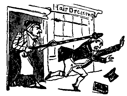 A man is hit on the head by a barber pole.