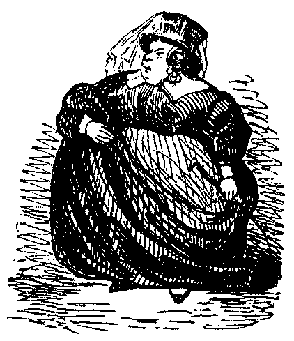A portly matron in full regalia.