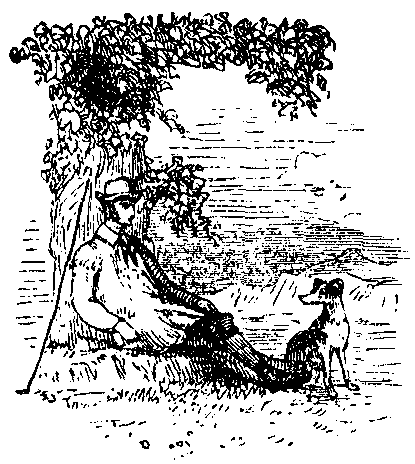 A shepherd sits under a tree, forming a letter E.