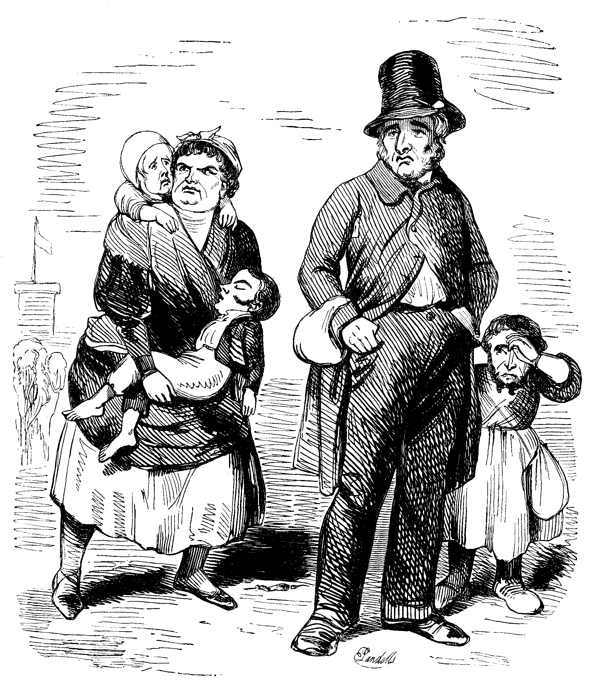 A poor family with three small children.