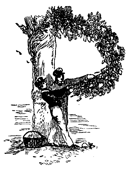 A couple next to a flowery tree form a letter P.
