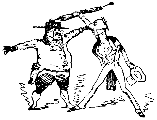 Two men hit at each other.