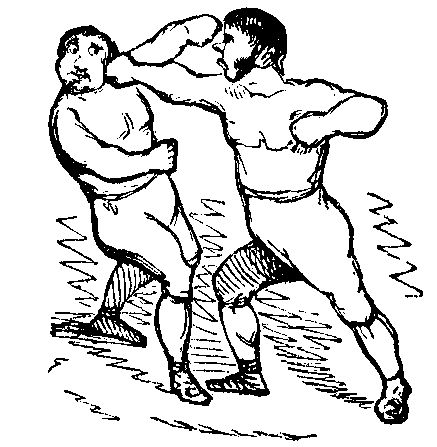 Two men boxing.
