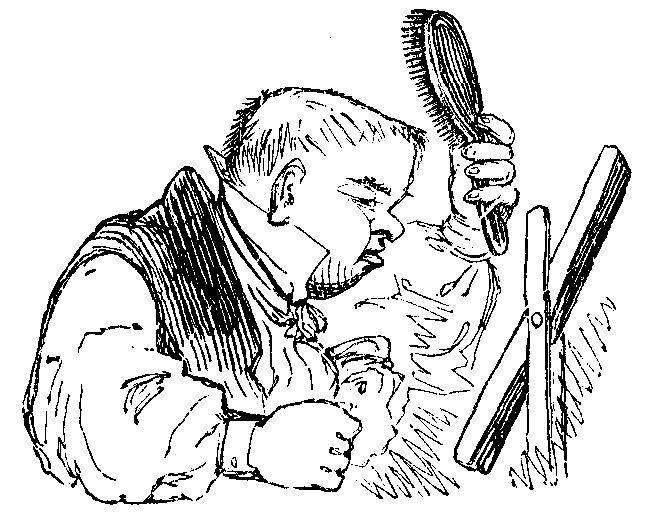 A man brushes his thinning hair.