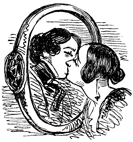 Two people kiss through a frame in the shape of the letter O.