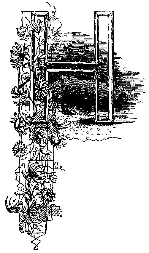 A large letter H with flowering vines twining it.