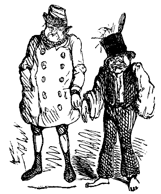 Two men connected with handcuffs.