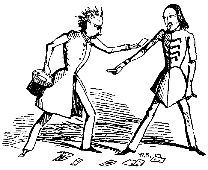 Two men appear angry with each other -- and there are cards strewn about.
