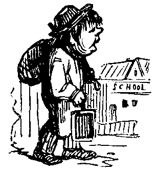 A boy walks to school.