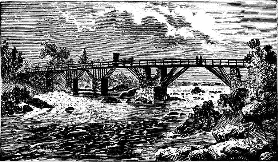 OLD BRIDGE OVER PAWTUCKET FALLS.