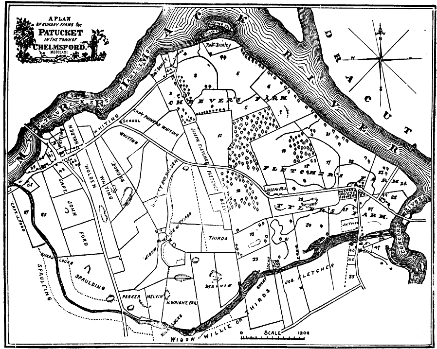 A PLAN of SUNDRY FARMS &c. PATUCKET in the town of
CHELMSFORD. MDCCCXXI.
