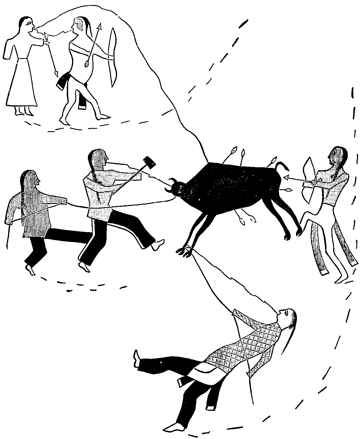 Killing the buffalo. Cheyenne drawing