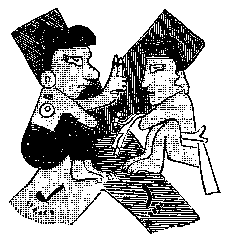 Cross-roads and gesture sign. Mexican pictograph