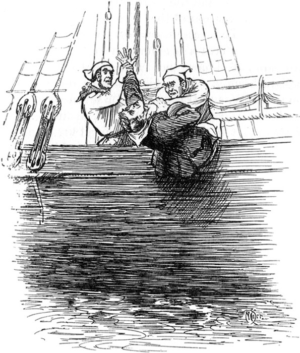 "Getting a firm grip, pushed him ... into the water."