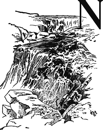 N, decorated with a waterfall