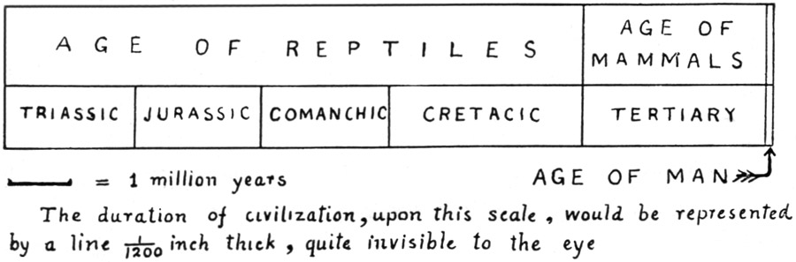 Fig. 3.: Relative Length of Ages of Reptiles, Mammals and Man.
