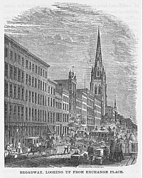BROADWAY, LOOKING UP FROM EXCHANGE PLACE