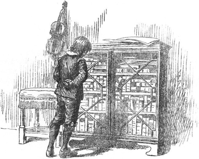 Gazing at its covers through the lattice doors of the cupboard.