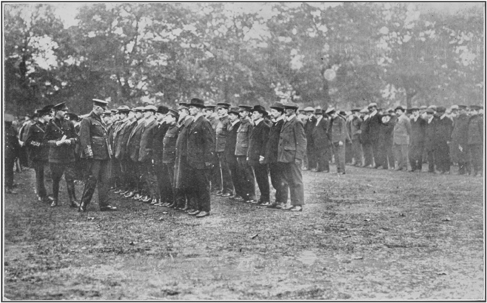 FIRST INSPECTION OF BATTALION: HYDE PARK, OCTOBER,
1914.