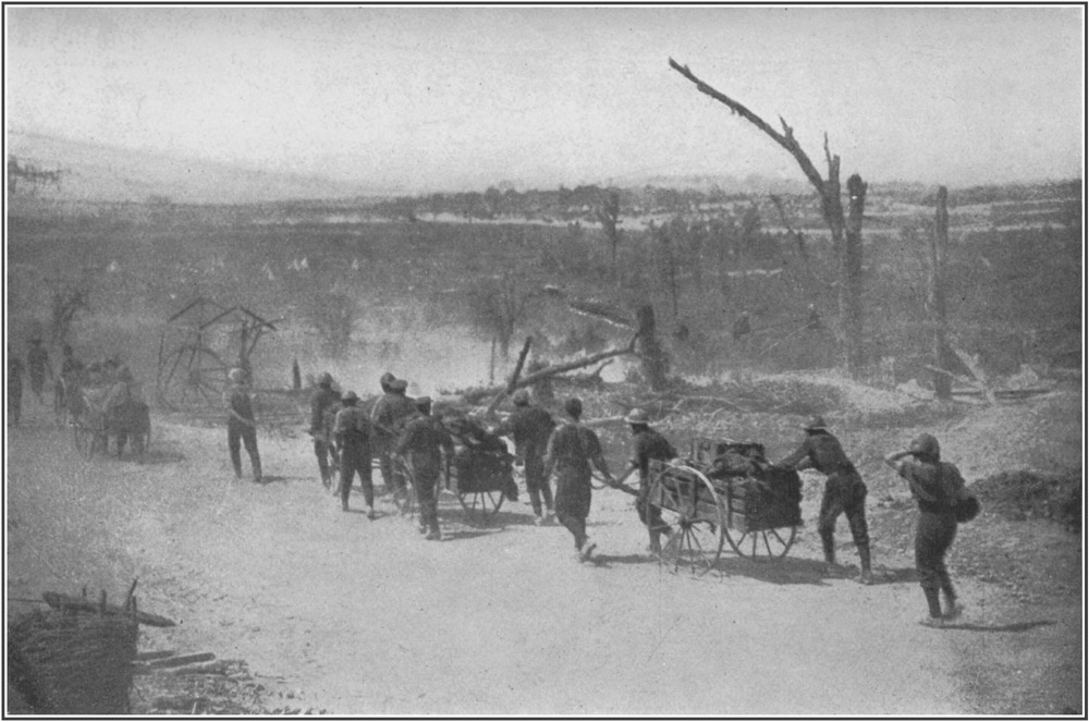 Troops moving to the Front in the Dust of the Summer Fighting