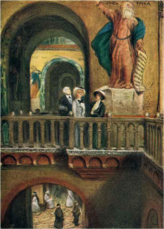 They had mounted to the high gallery that spans the space between pillar and pillar