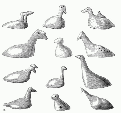 CHUKCH BONE CARVINGS OF BIRDS.