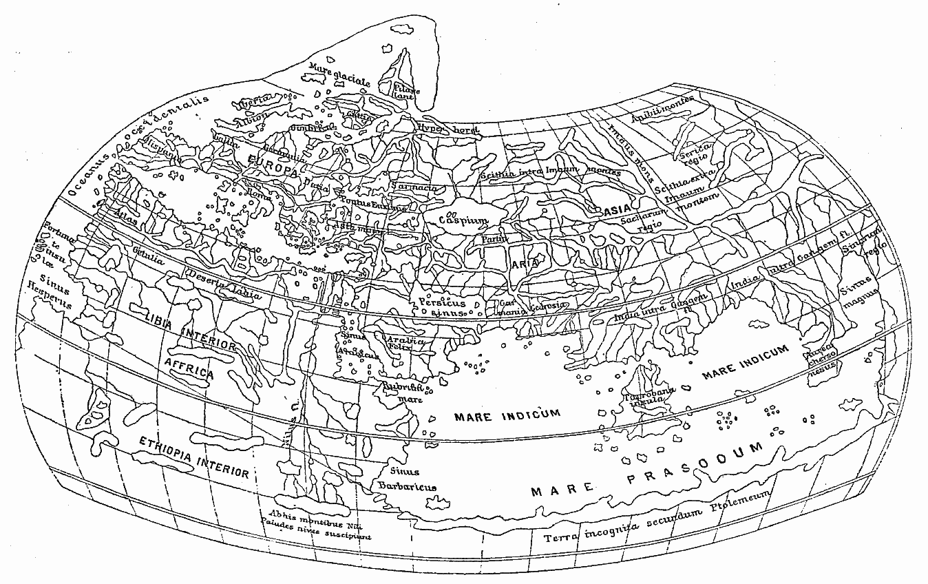 MAP OF THE WORLD SHOWING ASIA TO BE CONTINUOUS WITH AFRICA.