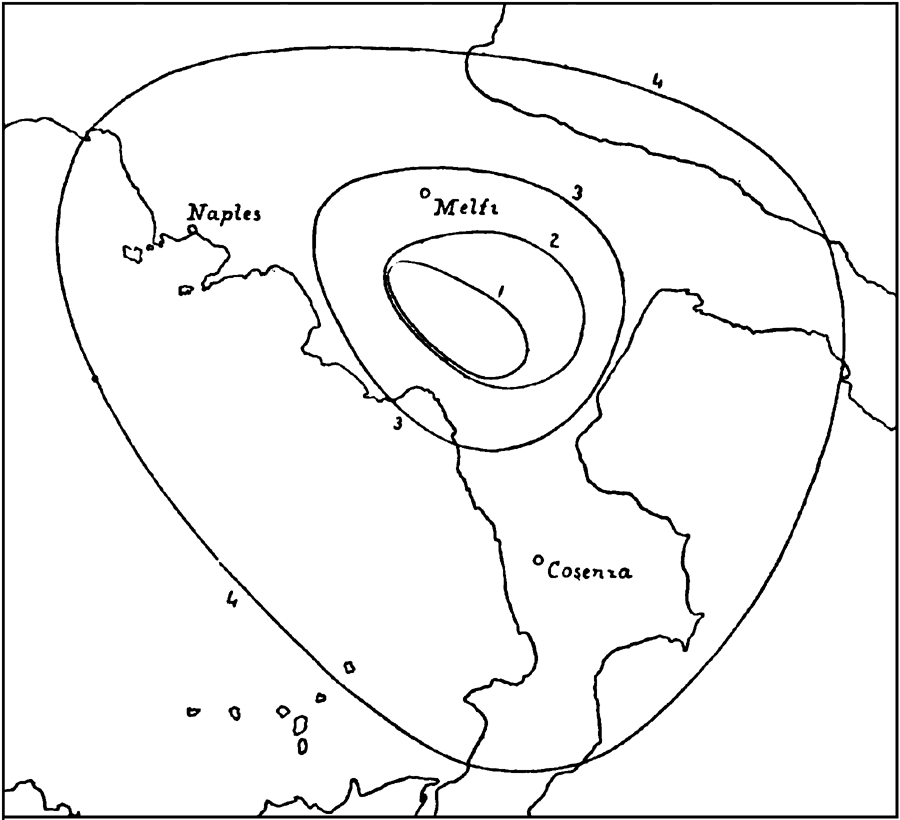 Isoseismal Lines of the Neapolitan Earthquake of 1857.