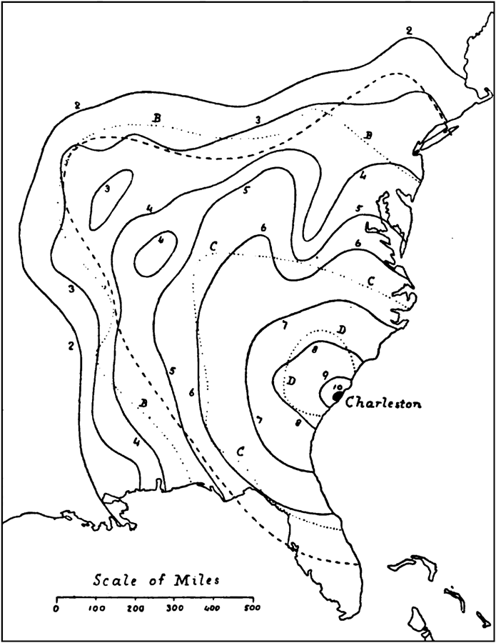 Isoseismal lines of Charleston earthquake.