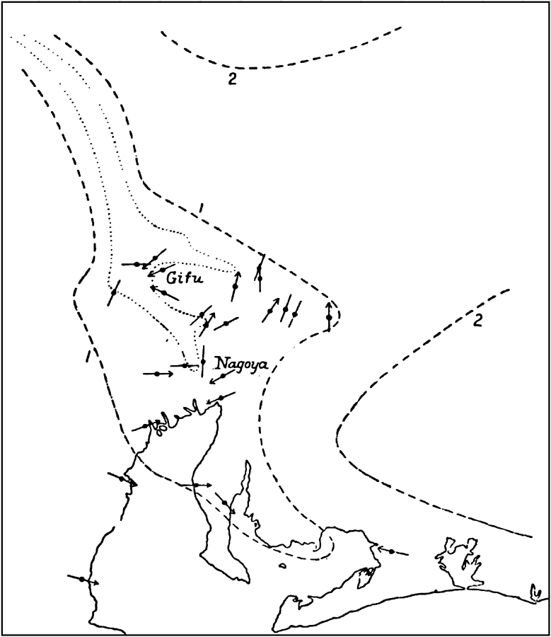 Map of Mean Directions of Shock and Isoseismal Lines in Central District.