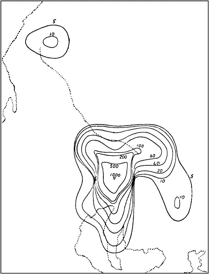 Distribution of After-shocks in Space (November-December 1891).