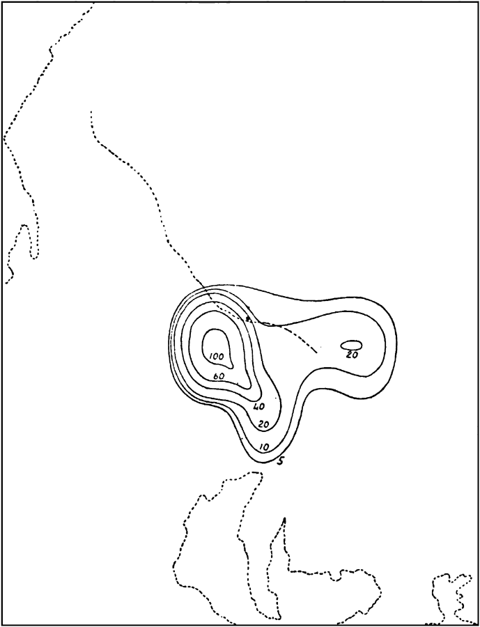 Distribution of After-shocks in Space (March-April).